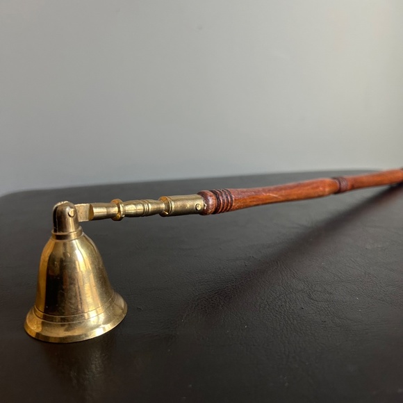 Vintage Brass 3 Arm 9” Candelabra with Brass & Wood Candle Snuffer - Picture 6 of 17